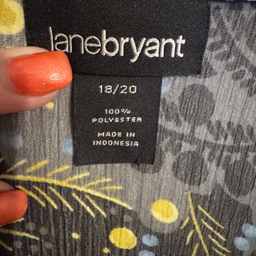 Lane Bryant Black Print Neckline Tie Blouse   PLUS: 18/20      #T - Picture 8 of 8